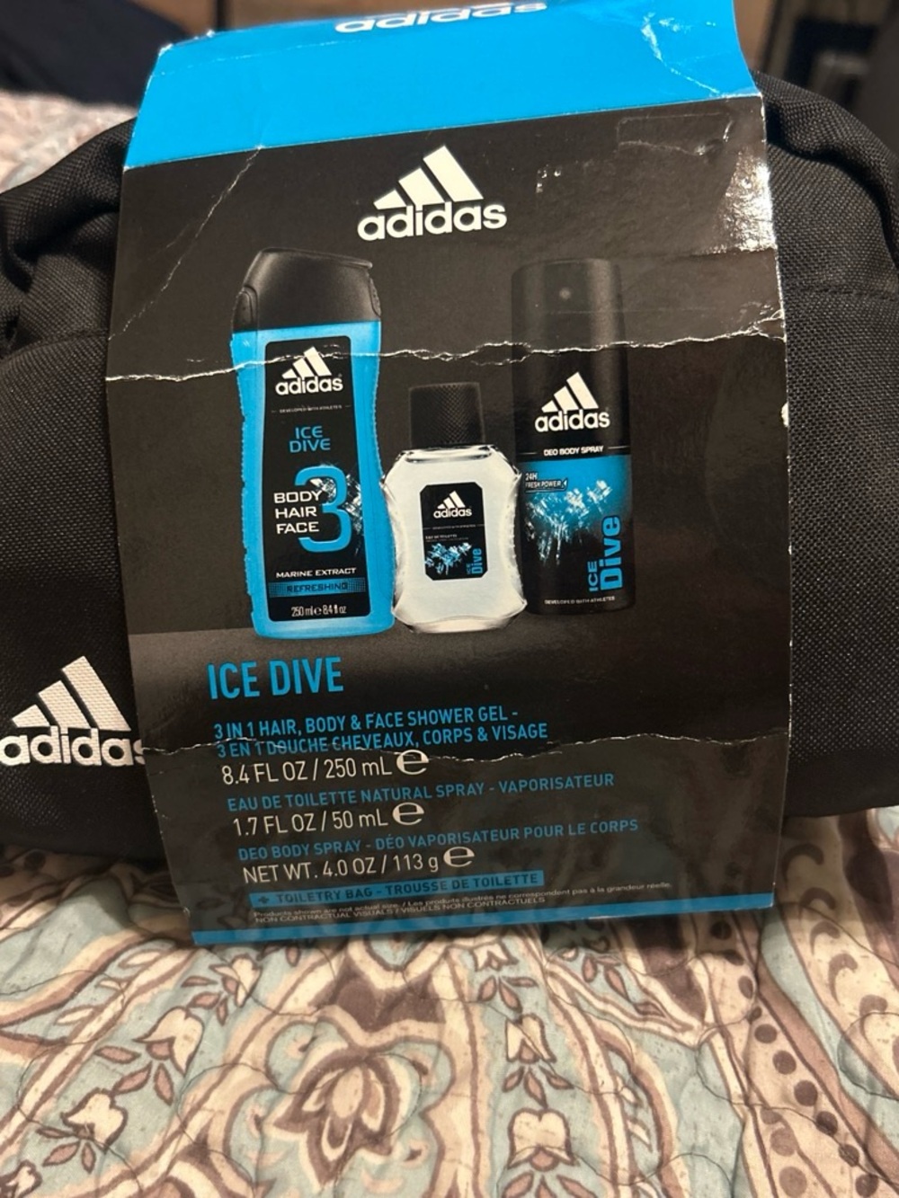 adidas Ice Dive Men's 3-Piece Grooming Set - Blue & Black